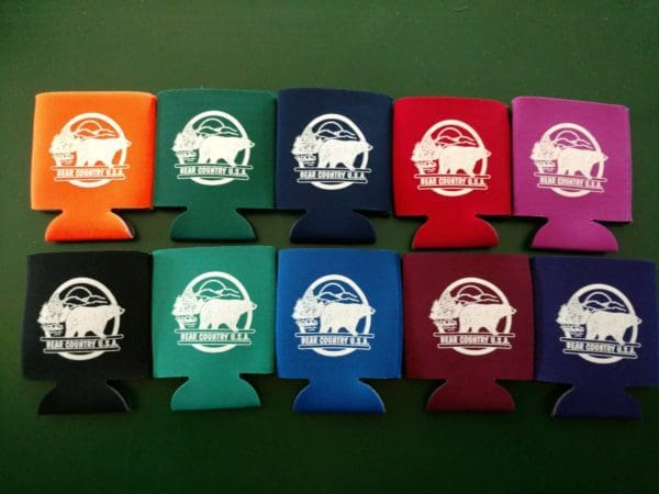 bear country multi color koozie